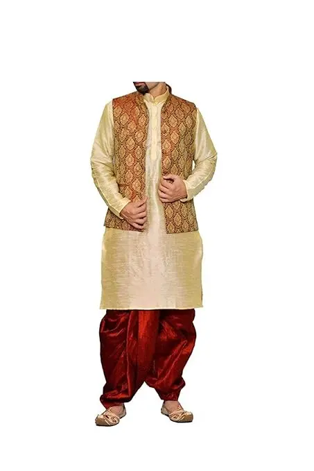 Men Kurta Dhoti with Waistcoat Jacket